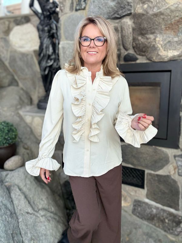 Plisse bluse cream