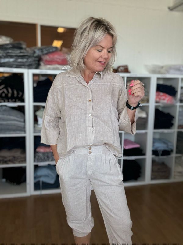 Ewa wide lin shirt sand