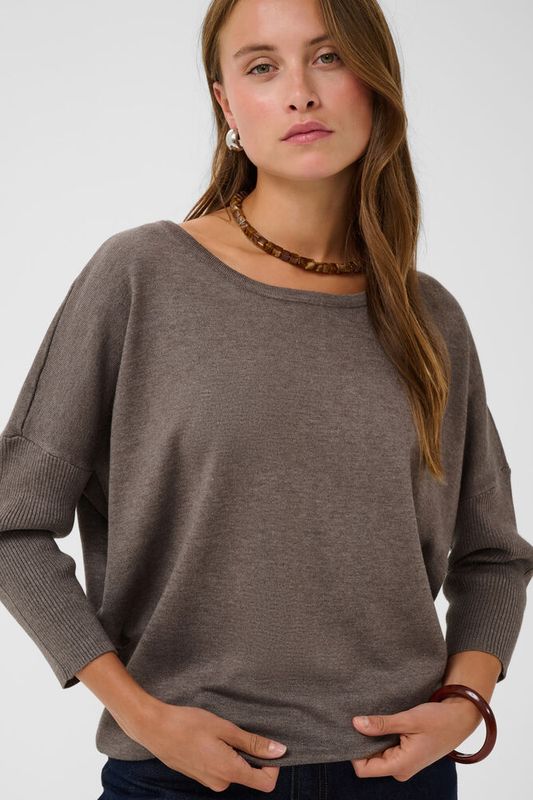 MilaSZ R-Neck Pullover  Mink Melange - Brown
