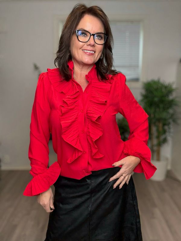 Plisse bluse rød