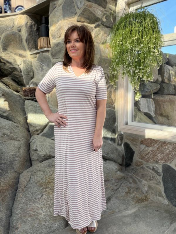 Stripe lurex kjole rose