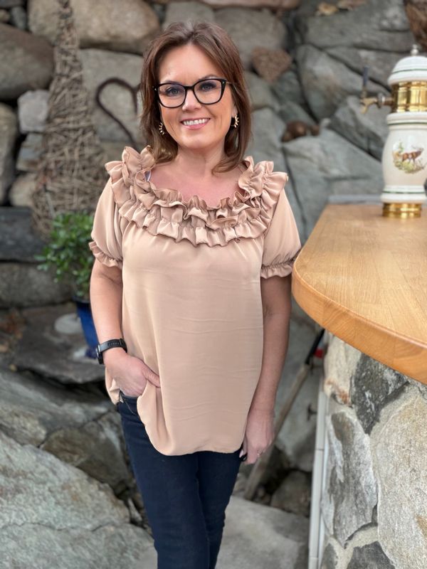 Gibson blouse korte ermer sand