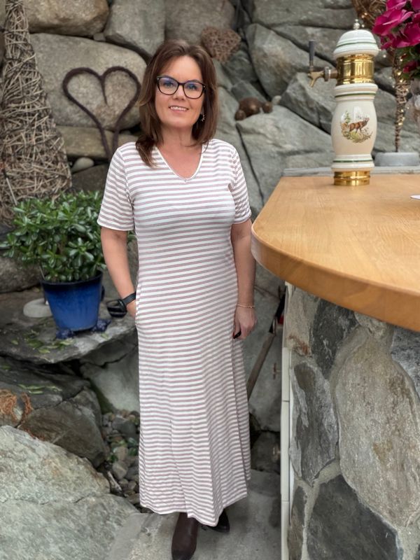 Stripe lurex kjole rose